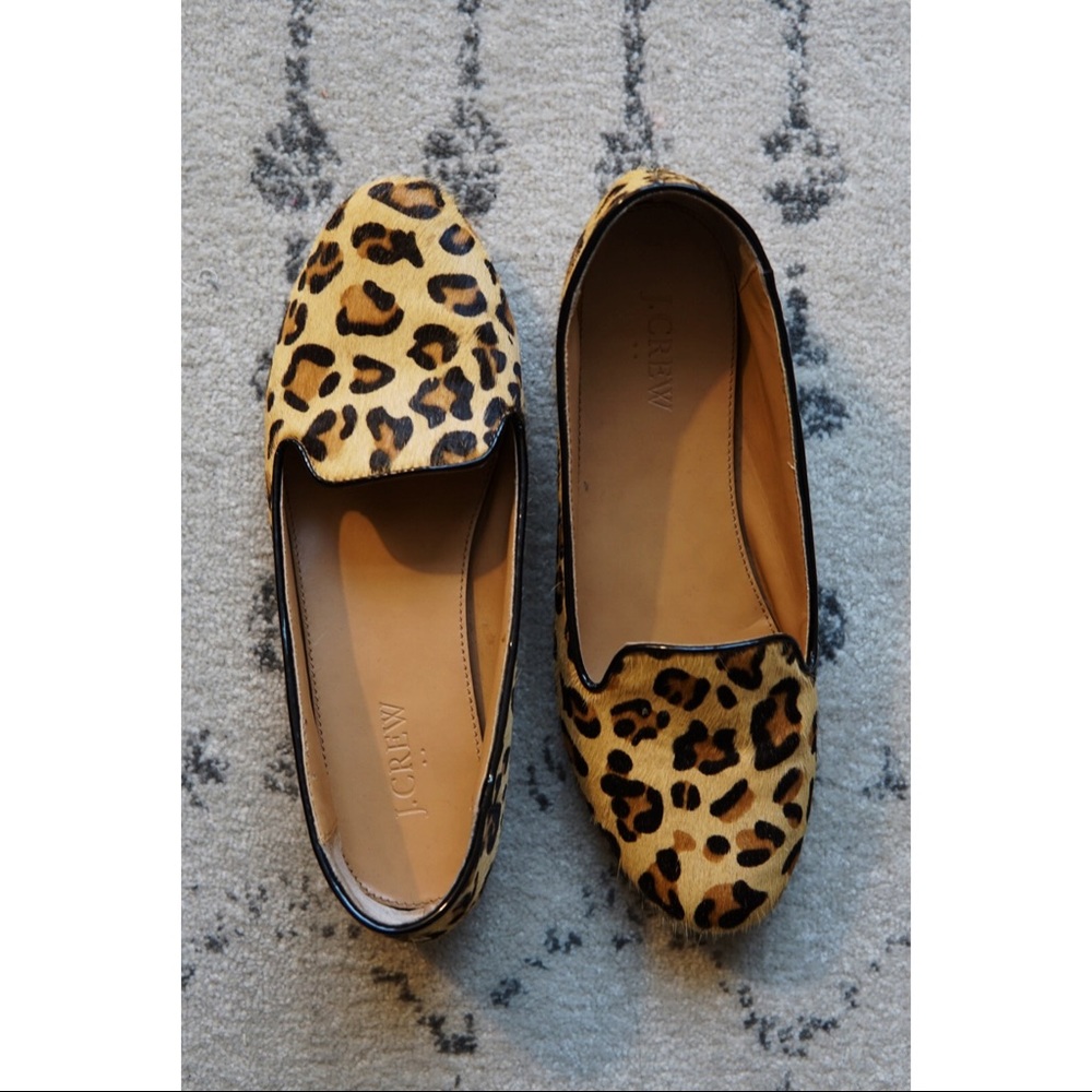 J Crew size 8 calf hair leopard print flats